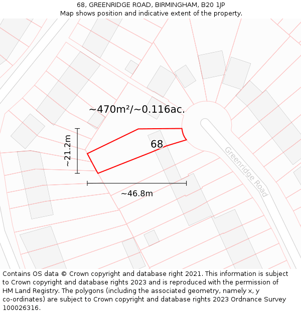 68, GREENRIDGE ROAD, BIRMINGHAM, B20 1JP: Plot and title map