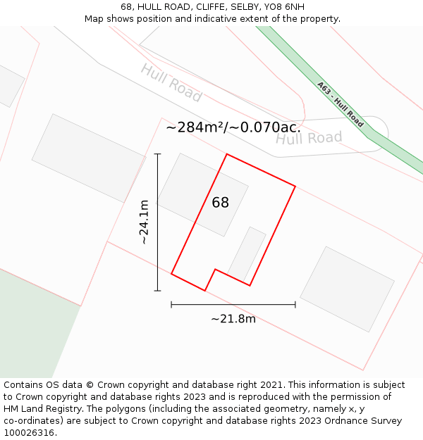 68, HULL ROAD, CLIFFE, SELBY, YO8 6NH: Plot and title map