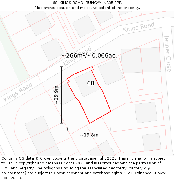 68, KINGS ROAD, BUNGAY, NR35 1RR: Plot and title map