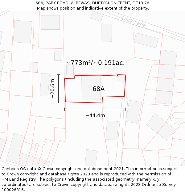 68A, PARK ROAD, ALREWAS, BURTON-ON-TRENT, DE13 7AJ: Plot and title map