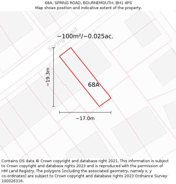 68A, SPRING ROAD, BOURNEMOUTH, BH1 4PS: Plot and title map