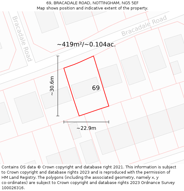 69, BRACADALE ROAD, NOTTINGHAM, NG5 5EF: Plot and title map