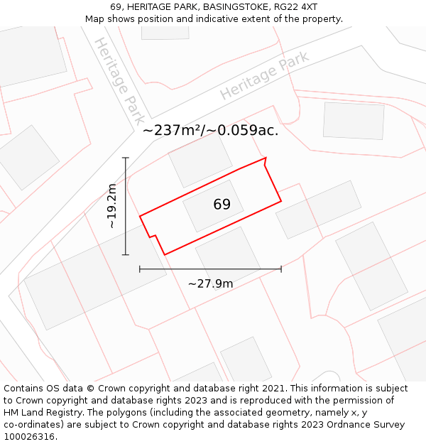 69, HERITAGE PARK, BASINGSTOKE, RG22 4XT: Plot and title map