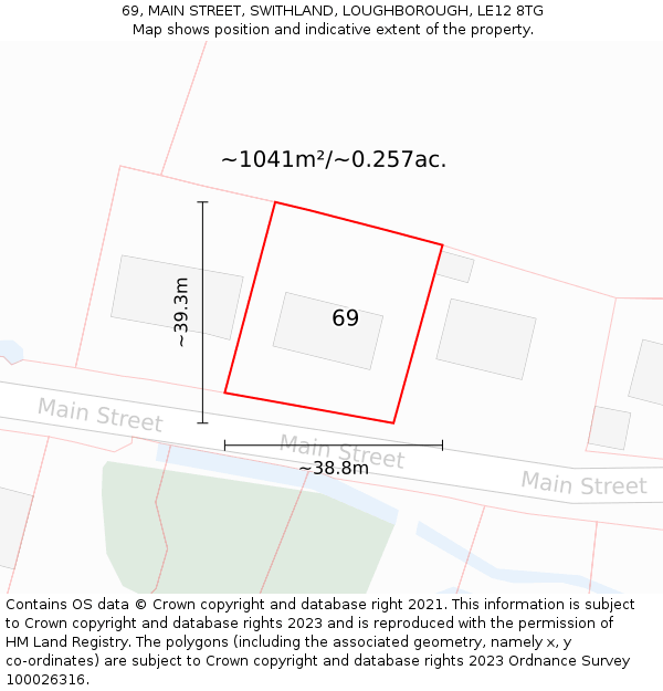 69, MAIN STREET, SWITHLAND, LOUGHBOROUGH, LE12 8TG: Plot and title map