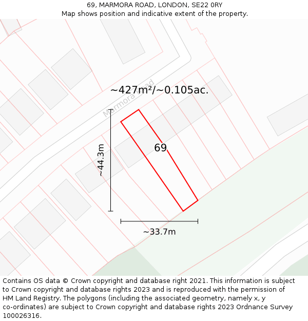 69, MARMORA ROAD, LONDON, SE22 0RY: Plot and title map