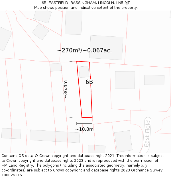 6B, EASTFIELD, BASSINGHAM, LINCOLN, LN5 9JT: Plot and title map