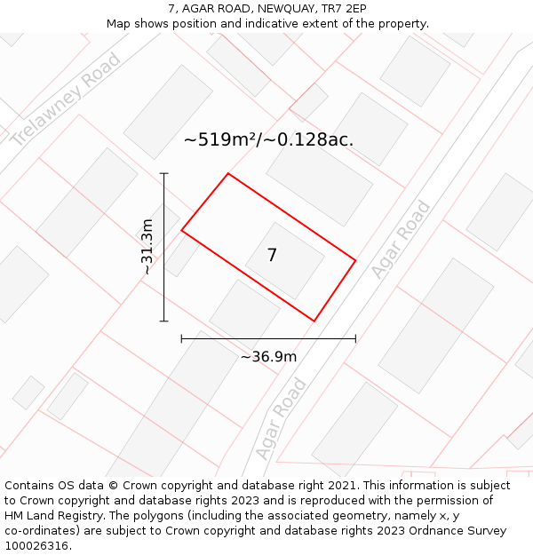 7, AGAR ROAD, NEWQUAY, TR7 2EP: Plot and title map