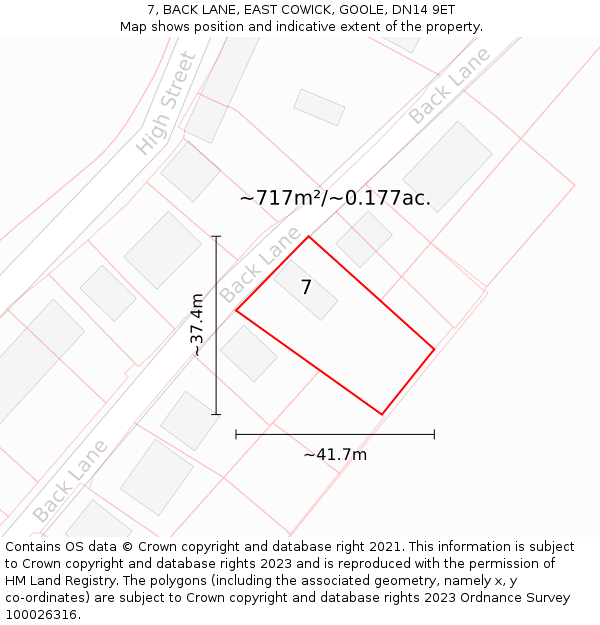 7, BACK LANE, EAST COWICK, GOOLE, DN14 9ET: Plot and title map