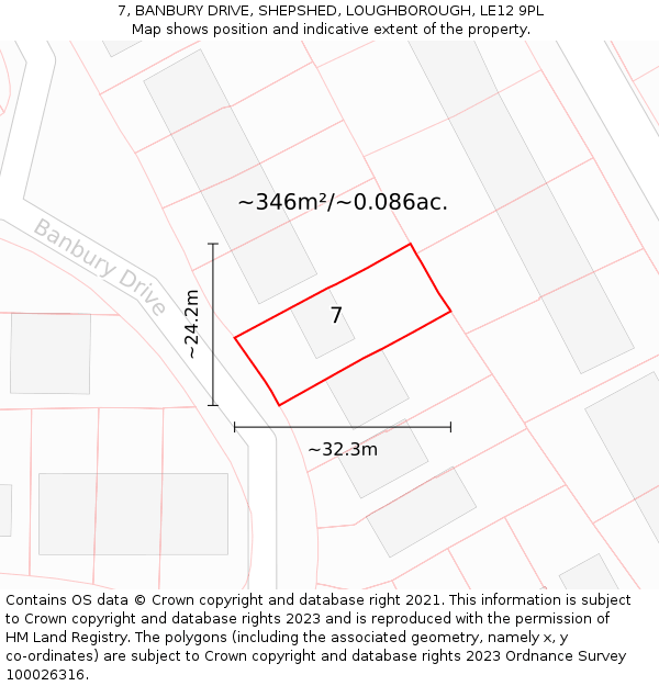 7, BANBURY DRIVE, SHEPSHED, LOUGHBOROUGH, LE12 9PL: Plot and title map