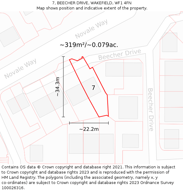 7, BEECHER DRIVE, WAKEFIELD, WF1 4FN: Plot and title map