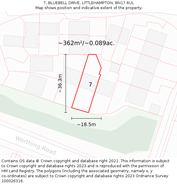 7, BLUEBELL DRIVE, LITTLEHAMPTON, BN17 6UL: Plot and title map