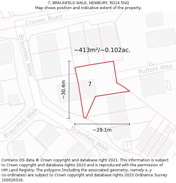 7, BRAUNFELS WALK, NEWBURY, RG14 5NQ: Plot and title map