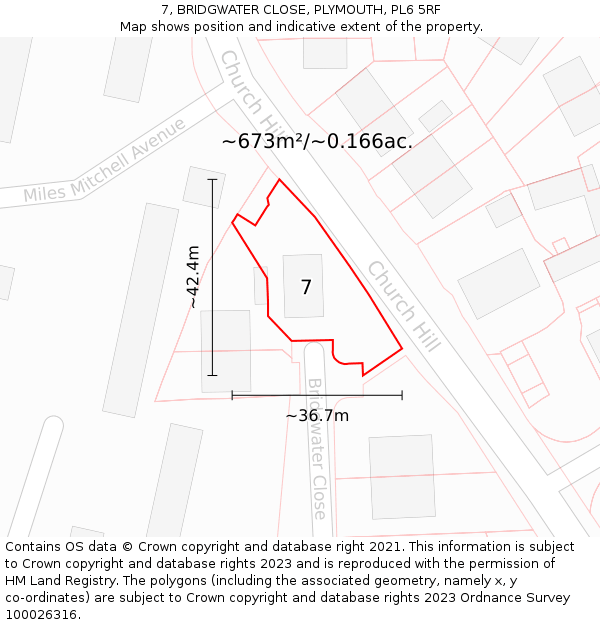 7, BRIDGWATER CLOSE, PLYMOUTH, PL6 5RF: Plot and title map