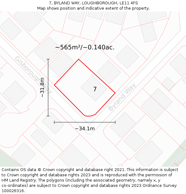 7, BYLAND WAY, LOUGHBOROUGH, LE11 4FS: Plot and title map