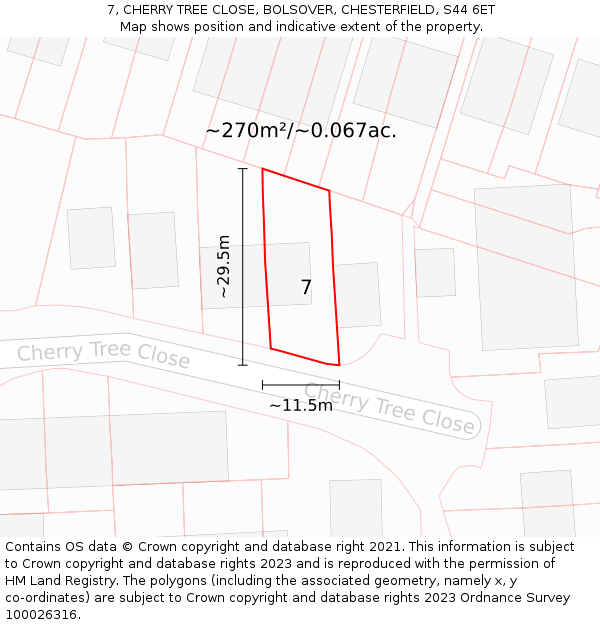 7, CHERRY TREE CLOSE, BOLSOVER, CHESTERFIELD, S44 6ET: Plot and title map