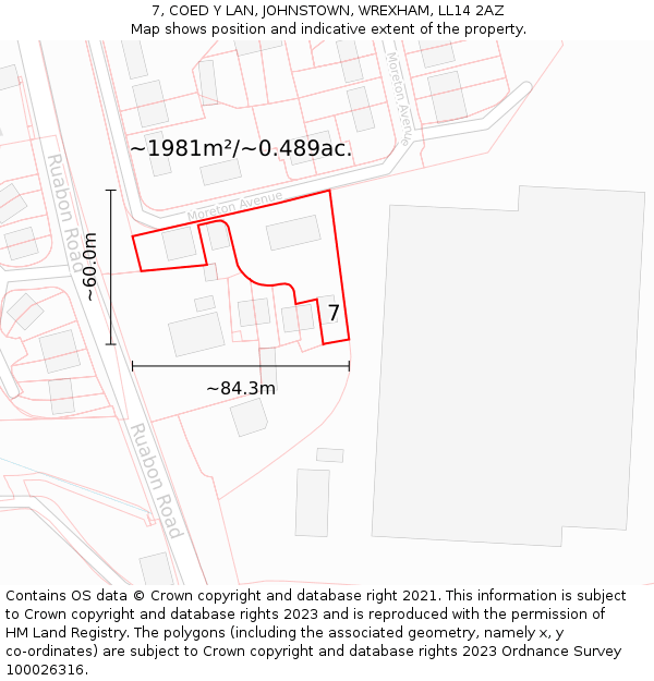 7, COED Y LAN, JOHNSTOWN, WREXHAM, LL14 2AZ: Plot and title map