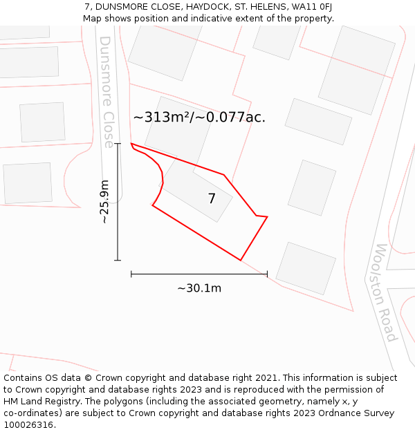 7, DUNSMORE CLOSE, HAYDOCK, ST. HELENS, WA11 0FJ: Plot and title map