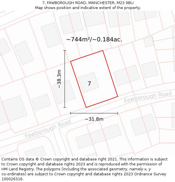 7, FAWBOROUGH ROAD, MANCHESTER, M23 9BU: Plot and title map