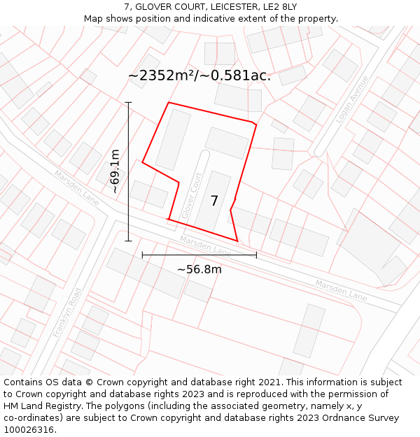 7, GLOVER COURT, LEICESTER, LE2 8LY: Plot and title map