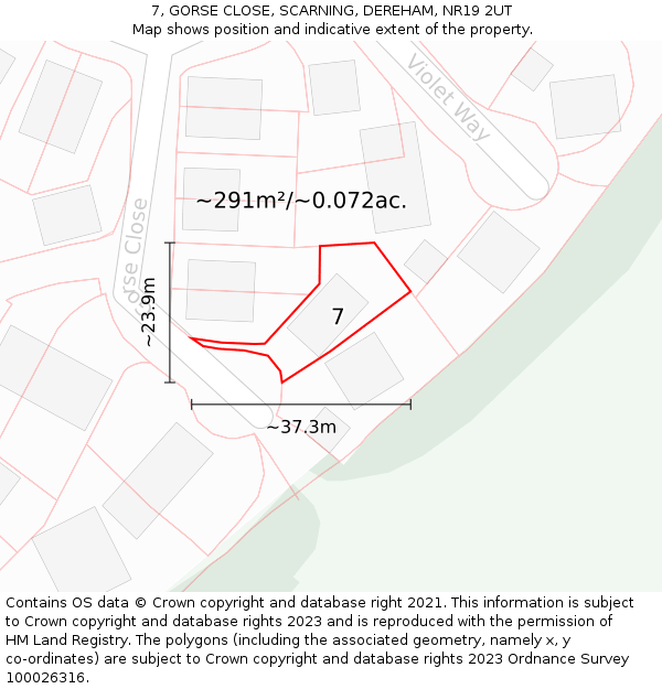 7, GORSE CLOSE, SCARNING, DEREHAM, NR19 2UT: Plot and title map