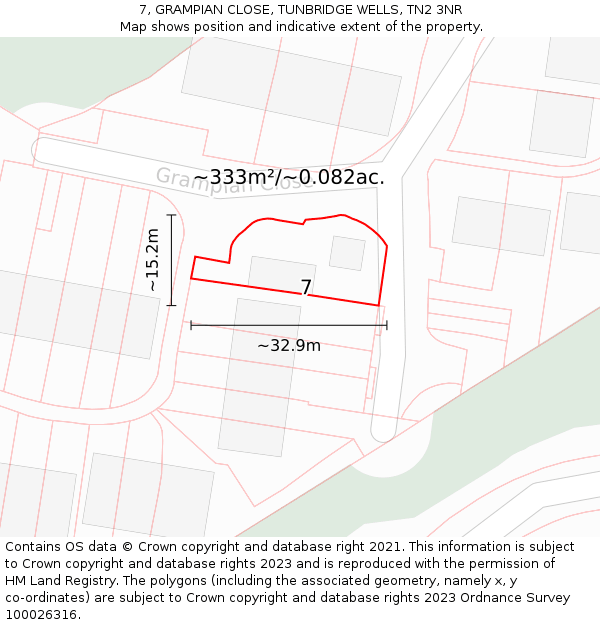 7, GRAMPIAN CLOSE, TUNBRIDGE WELLS, TN2 3NR: Plot and title map