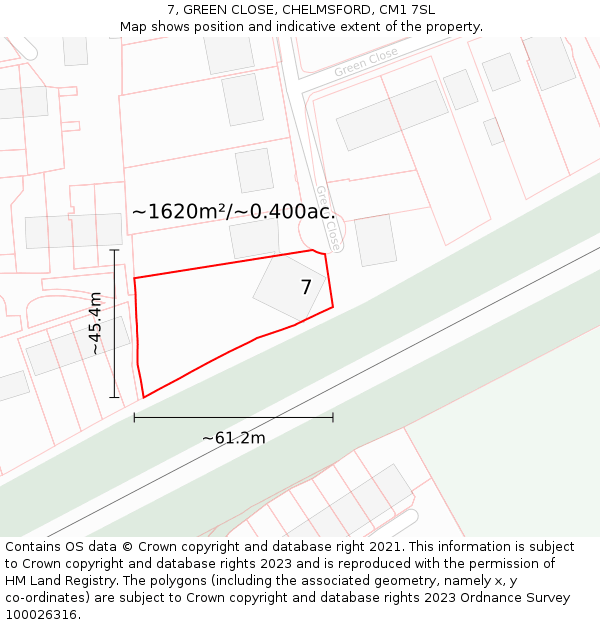 7, GREEN CLOSE, CHELMSFORD, CM1 7SL: Plot and title map