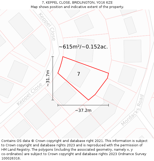 7, KEPPEL CLOSE, BRIDLINGTON, YO16 6ZE: Plot and title map