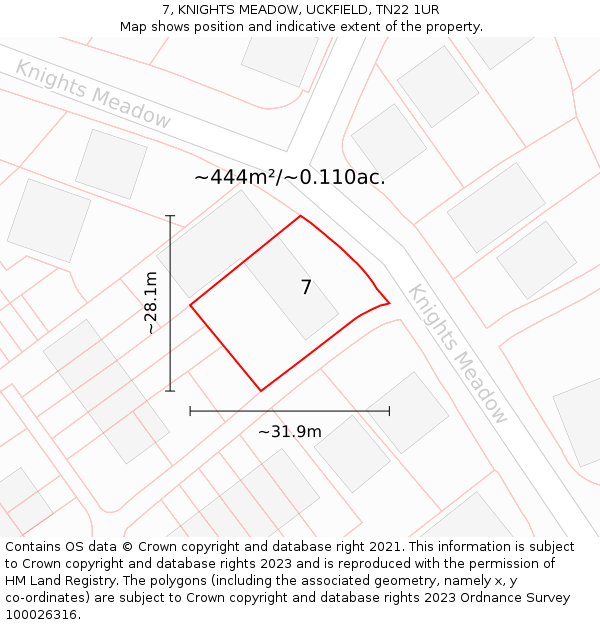 7, KNIGHTS MEADOW, UCKFIELD, TN22 1UR: Plot and title map