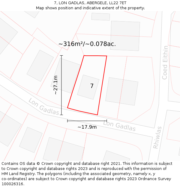 7, LON GADLAS, ABERGELE, LL22 7ET: Plot and title map