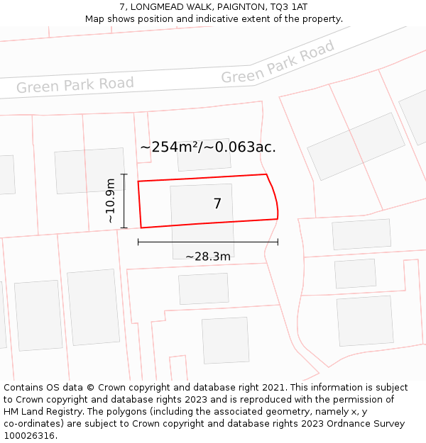 7, LONGMEAD WALK, PAIGNTON, TQ3 1AT: Plot and title map