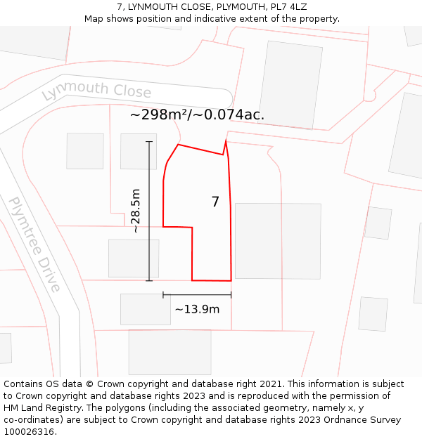 7, LYNMOUTH CLOSE, PLYMOUTH, PL7 4LZ: Plot and title map