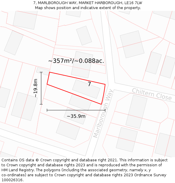 7, MARLBOROUGH WAY, MARKET HARBOROUGH, LE16 7LW: Plot and title map