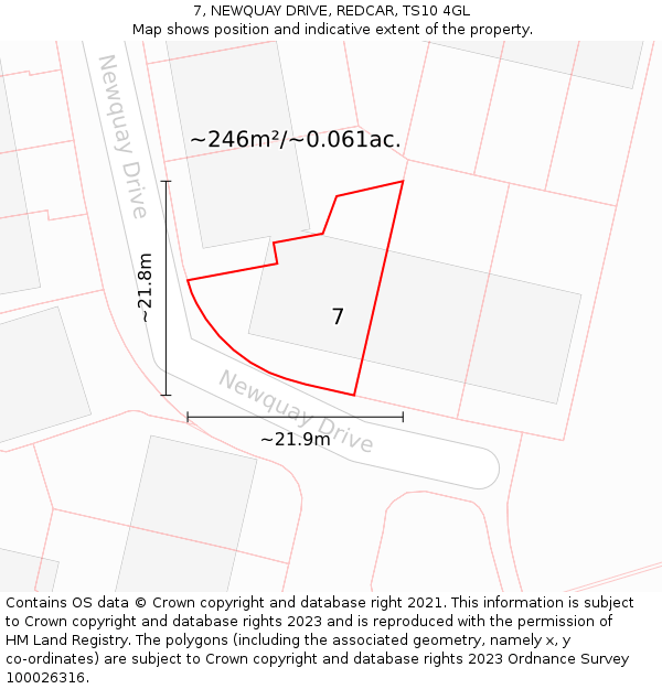 7, NEWQUAY DRIVE, REDCAR, TS10 4GL: Plot and title map