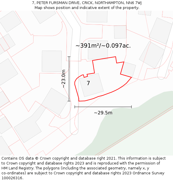 7, PETER FURSMAN DRIVE, CRICK, NORTHAMPTON, NN6 7WJ: Plot and title map