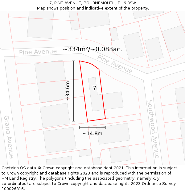 7, PINE AVENUE, BOURNEMOUTH, BH6 3SW: Plot and title map