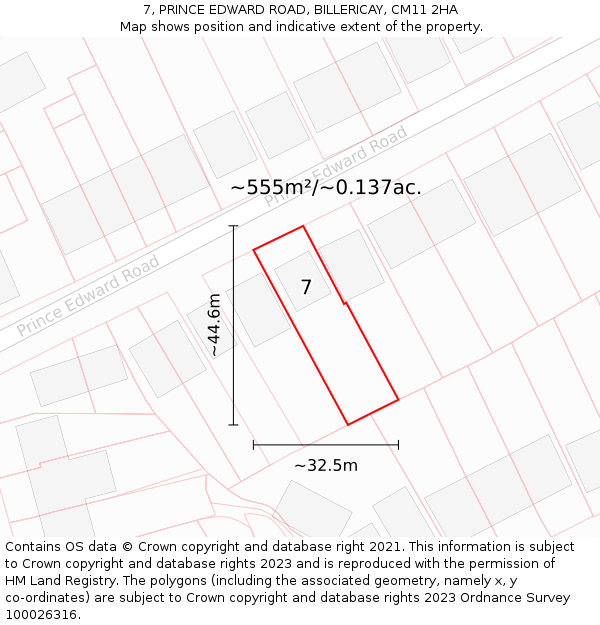 7, PRINCE EDWARD ROAD, BILLERICAY, CM11 2HA: Plot and title map