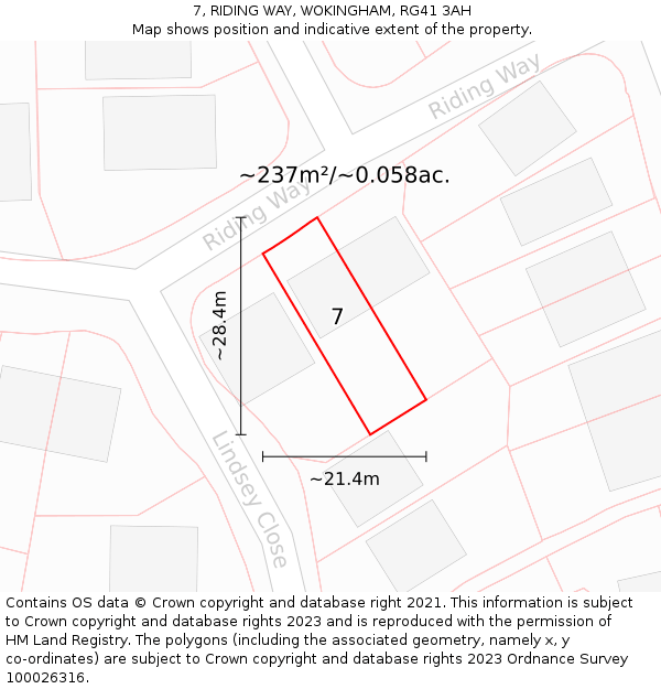 7, RIDING WAY, WOKINGHAM, RG41 3AH: Plot and title map