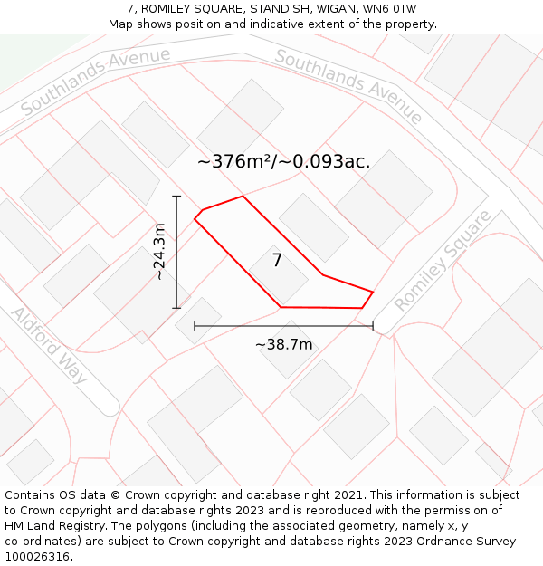 7, ROMILEY SQUARE, STANDISH, WIGAN, WN6 0TW: Plot and title map