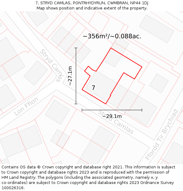 7, STRYD CAMLAS, PONTRHYDYRUN, CWMBRAN, NP44 1DJ: Plot and title map