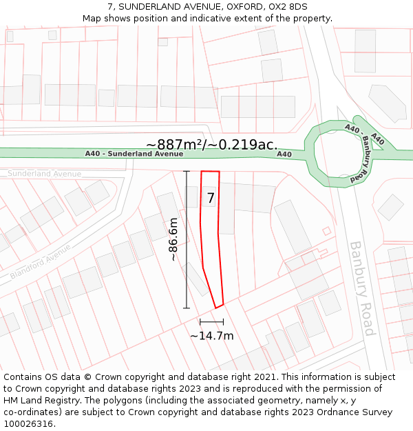 7, SUNDERLAND AVENUE, OXFORD, OX2 8DS: Plot and title map