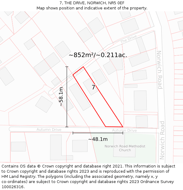 7, THE DRIVE, NORWICH, NR5 0EF: Plot and title map