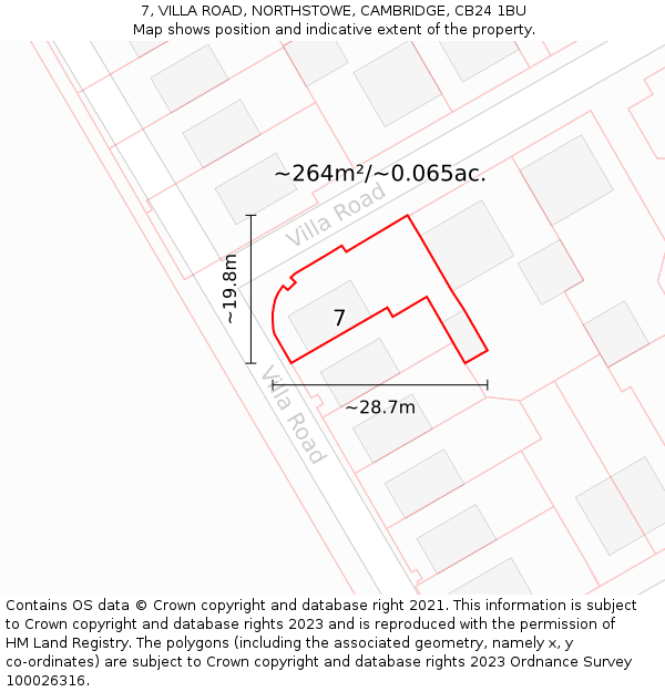 7, VILLA ROAD, NORTHSTOWE, CAMBRIDGE, CB24 1BU: Plot and title map