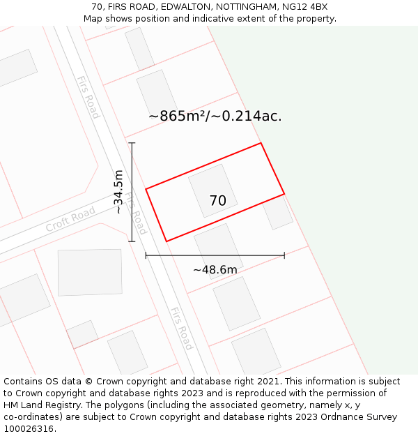 70, FIRS ROAD, EDWALTON, NOTTINGHAM, NG12 4BX: Plot and title map