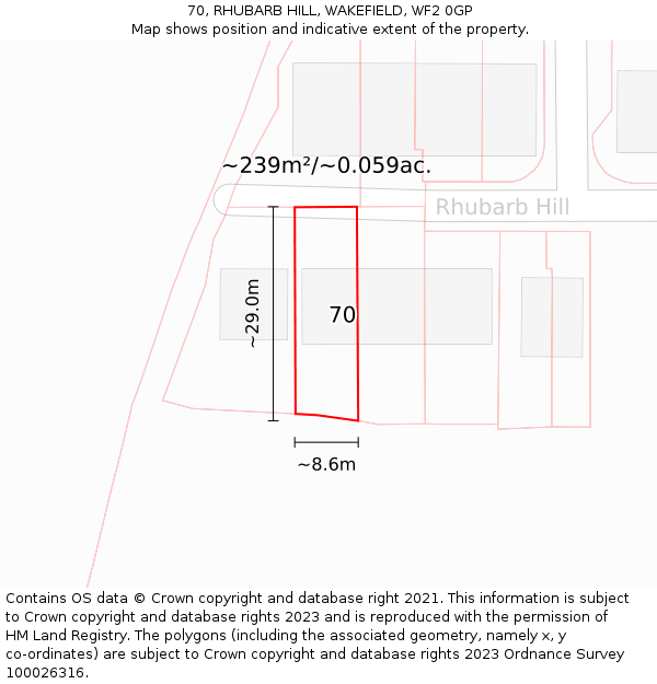 70, RHUBARB HILL, WAKEFIELD, WF2 0GP: Plot and title map