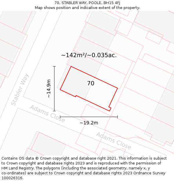 70, STABLER WAY, POOLE, BH15 4FJ: Plot and title map