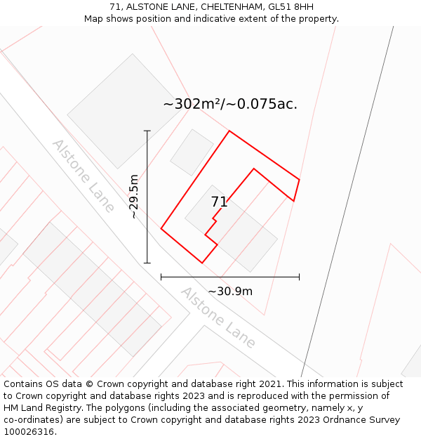 71, ALSTONE LANE, CHELTENHAM, GL51 8HH: Plot and title map