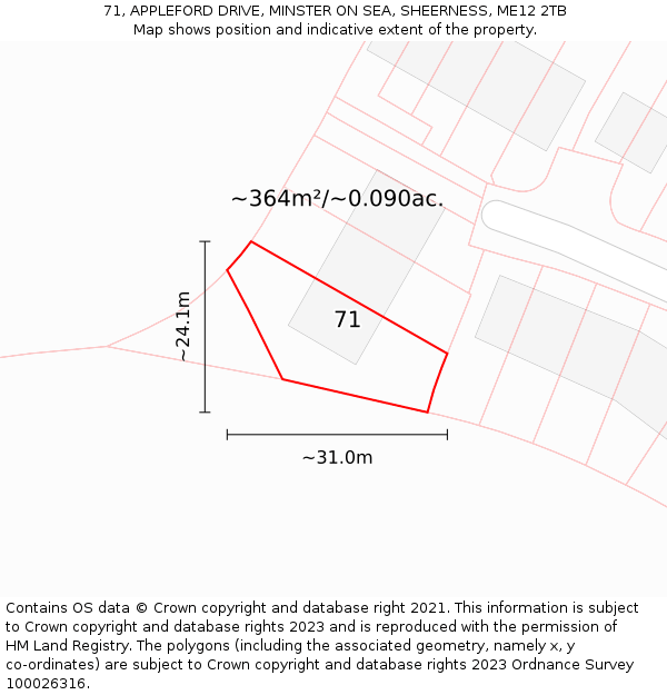 71, APPLEFORD DRIVE, MINSTER ON SEA, SHEERNESS, ME12 2TB: Plot and title map