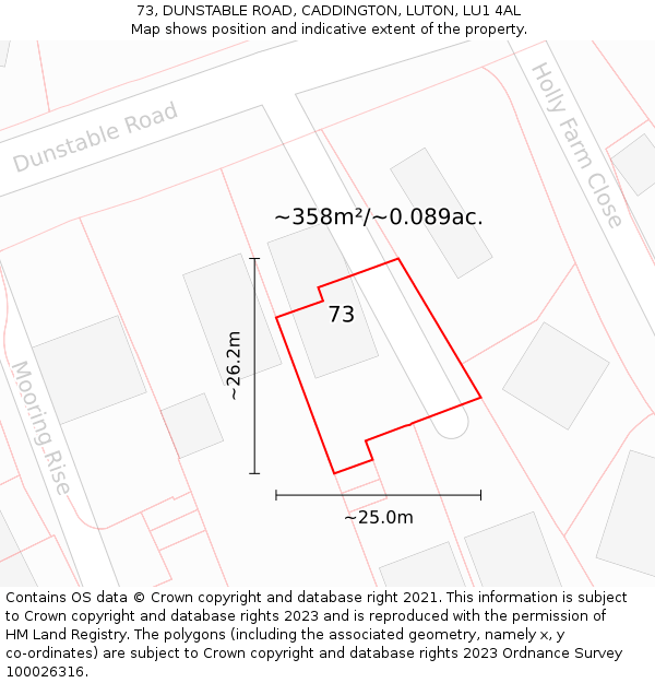 73, DUNSTABLE ROAD, CADDINGTON, LUTON, LU1 4AL: Plot and title map