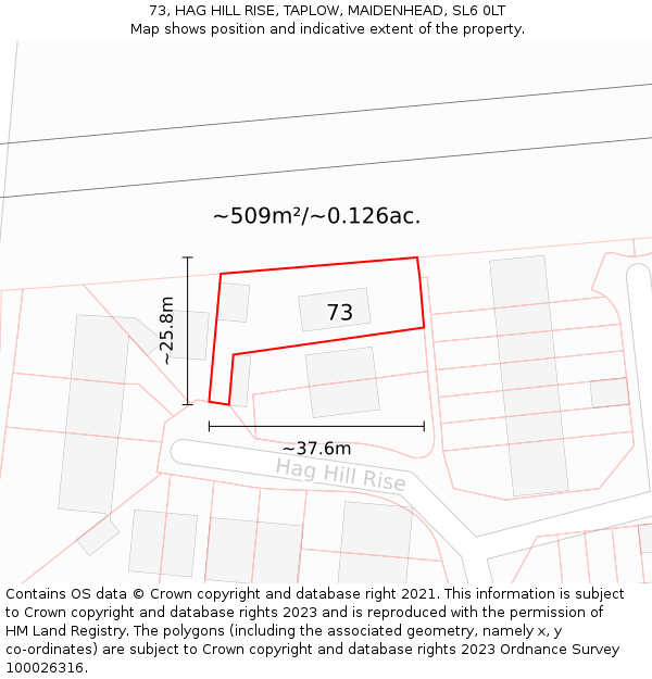 73, HAG HILL RISE, TAPLOW, MAIDENHEAD, SL6 0LT: Plot and title map