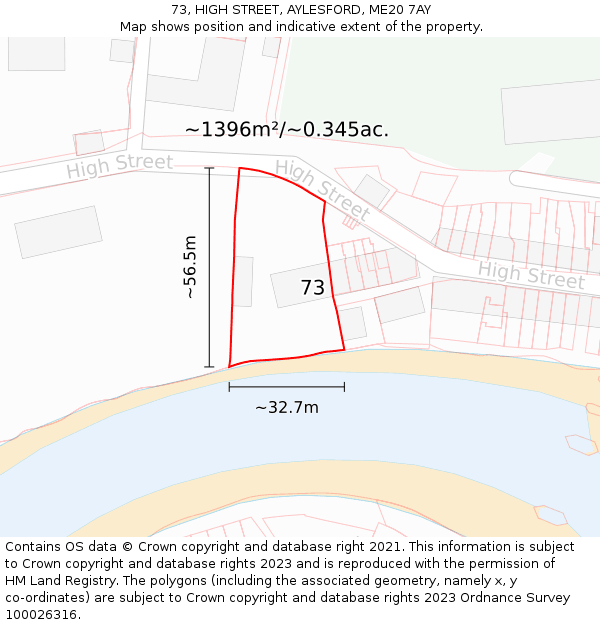 73, HIGH STREET, AYLESFORD, ME20 7AY: Plot and title map